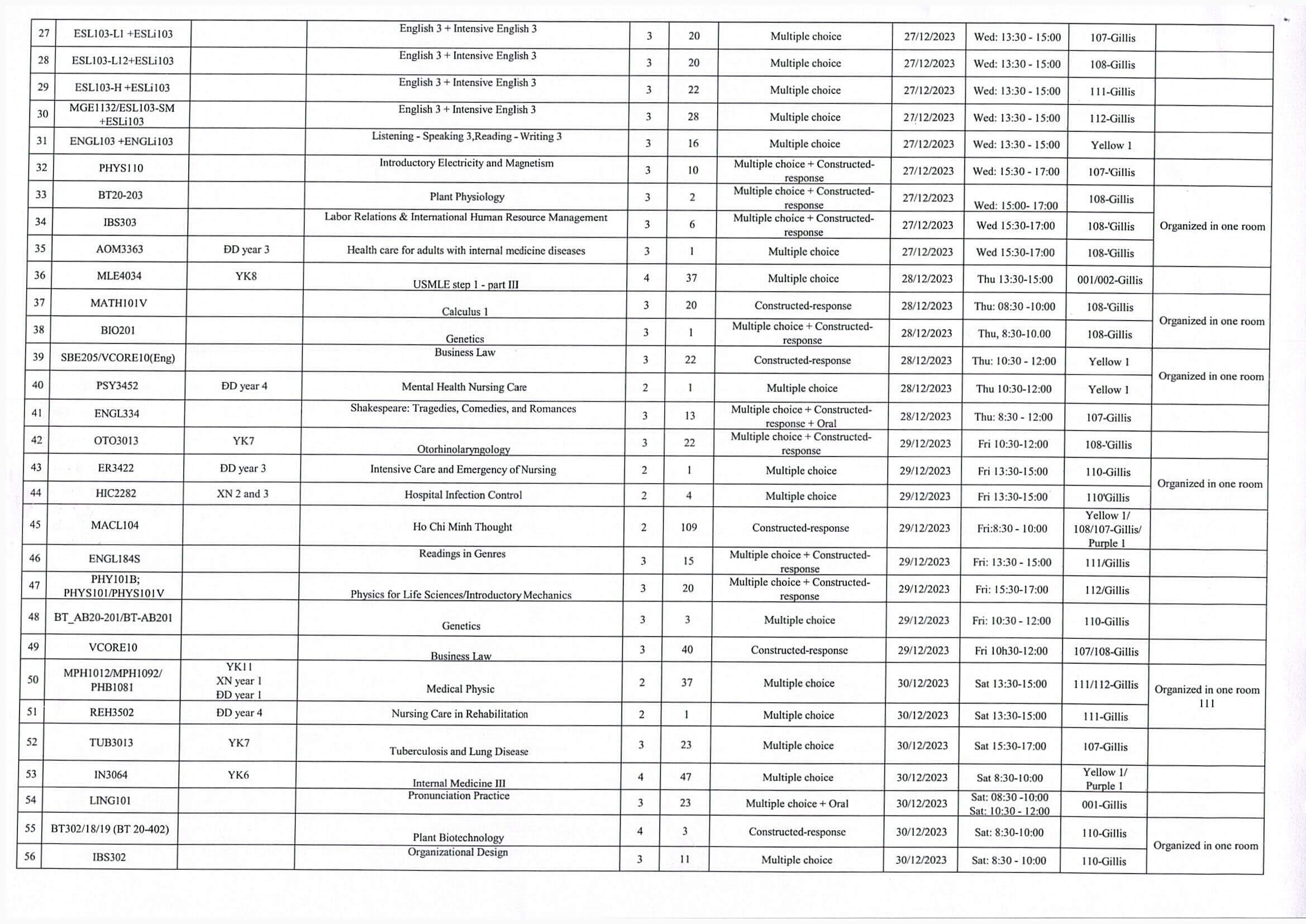 Final exam schedule round 2 – Fall semester, academic year 2023-2024 ...