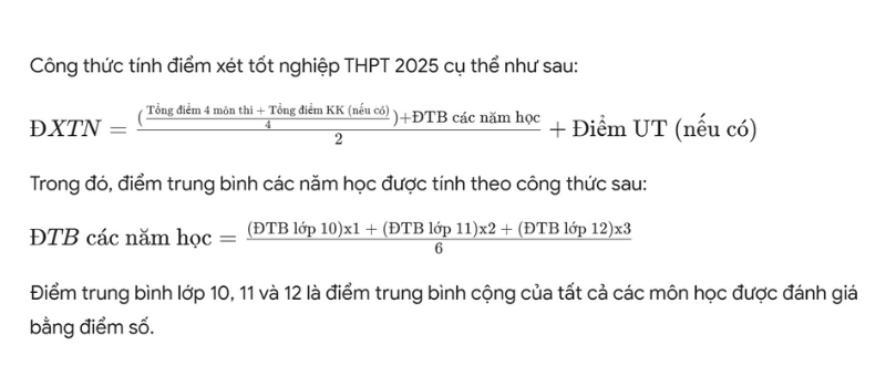 Công thức tính điểm tốt nghiệp