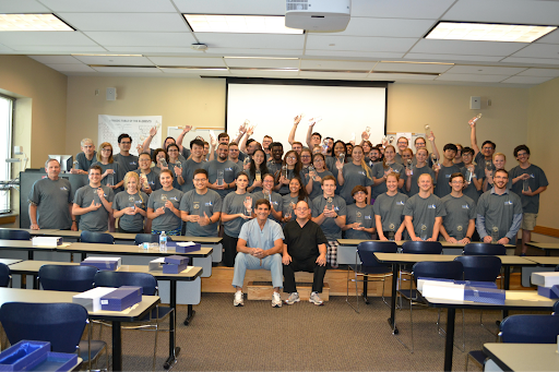Associate Professor Ernest Talarico, PhD – Instructor of Anatomy and Cell Biology and Visiting Professor at the TTU School of Medicine – pictured with students at the Indiana University Anatomy Lab.