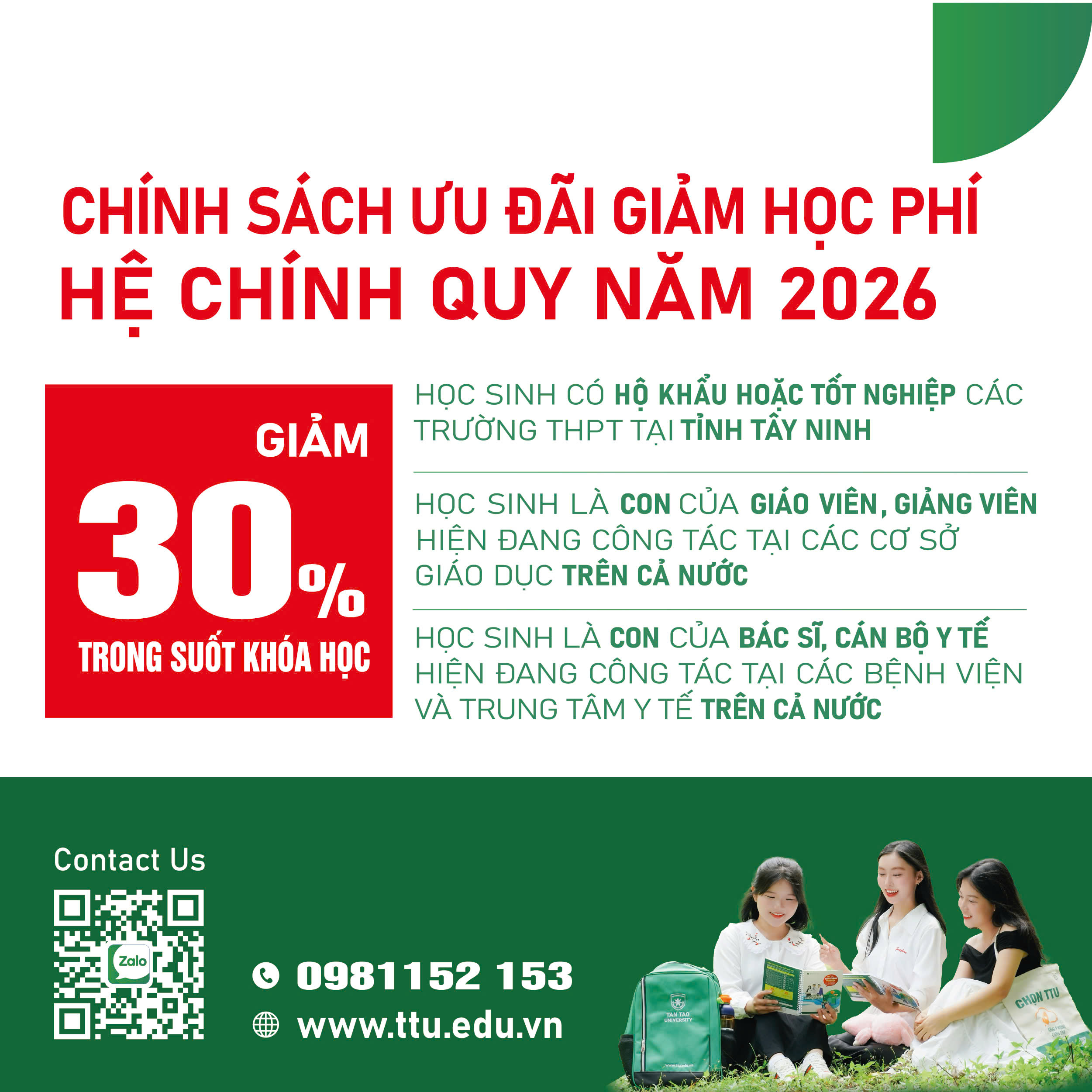 Chính sách ưu đãi học phí hệ chính quy 2026